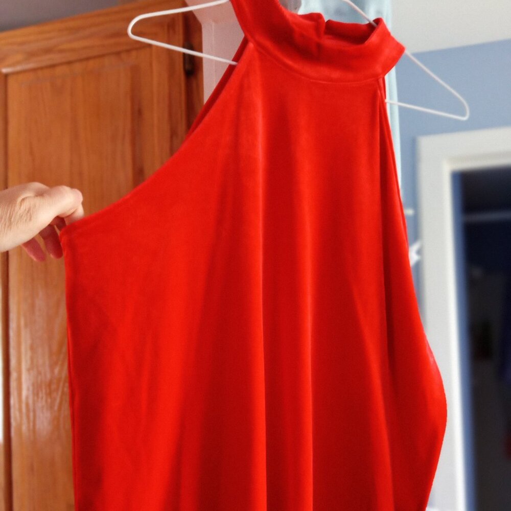 Worthington Red Velour High Necked Sleeveless Top